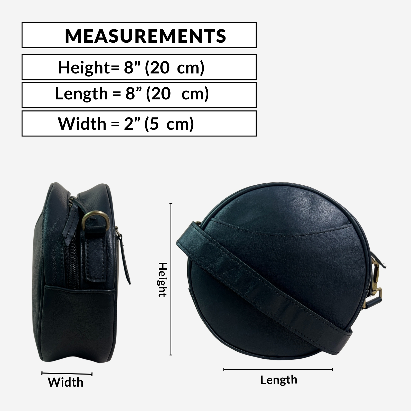 Madosh Stylish Round Crossbody Bag for Women – Small Circular Genuine Leather Purse with Adjustable Strap Black Side Shoulder Fashion Handbag